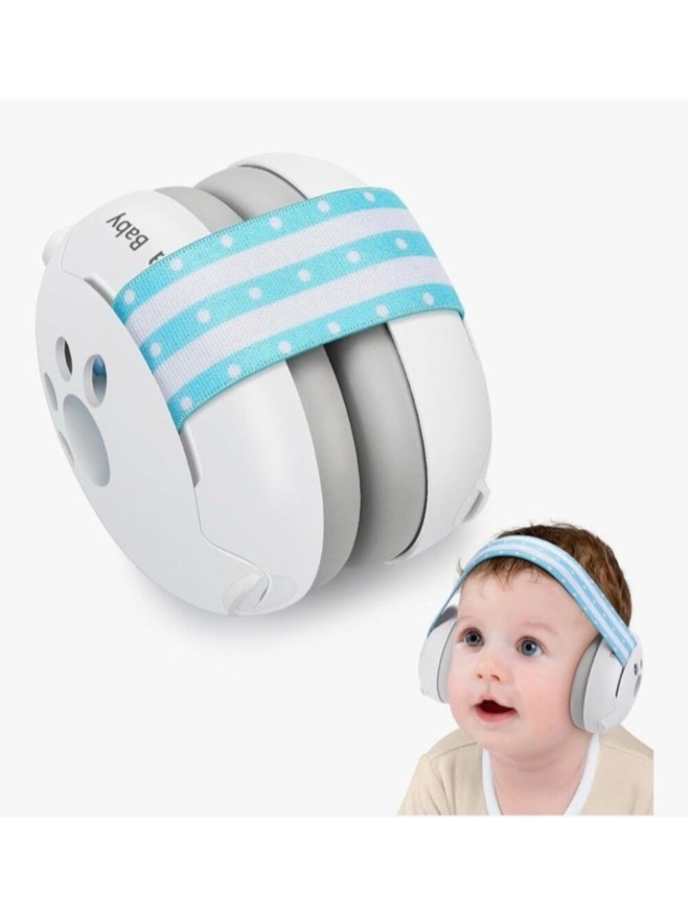 Baby Noise Cancelling Headphones - Infant Ear Protection - Blue & White - NEW